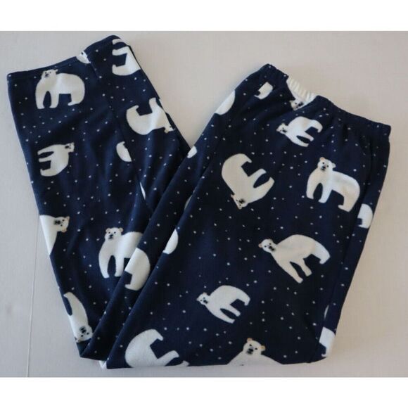 Leveret Men's Sz Large Blue Polar Bear Cotton Top Fleece Pants Pajama Set - Picture 14 of 15